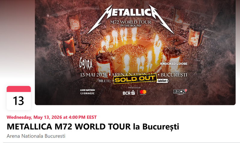 Vand 4 bilete la concertul Metallica, la Loje, cu catering si open bar incl